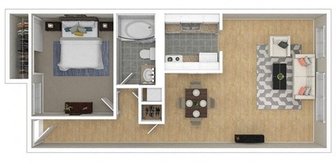 Floor plan for 1 bed, 1 bath, 608 sqft